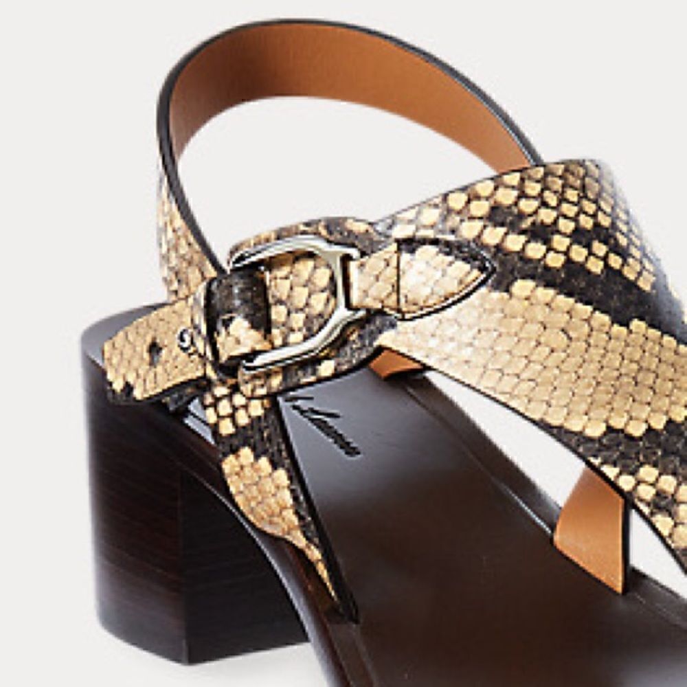 Ralph Lauren Pre Fall ‘21 Wellington Collection Julie Tan Snakeskin Thong Sandal - Picture 13 of 17